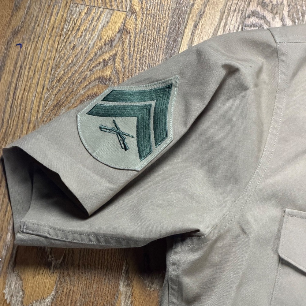 USMC Khaki Army M-1 Short Sleeve Uniform Shirt Corporal Rank 16.5 Wool Blend - Picture 4 of 9